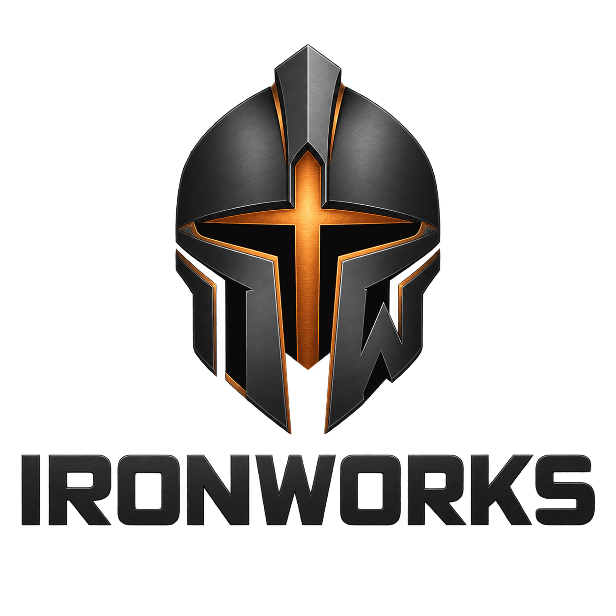 Ironworks helmet and wordmark